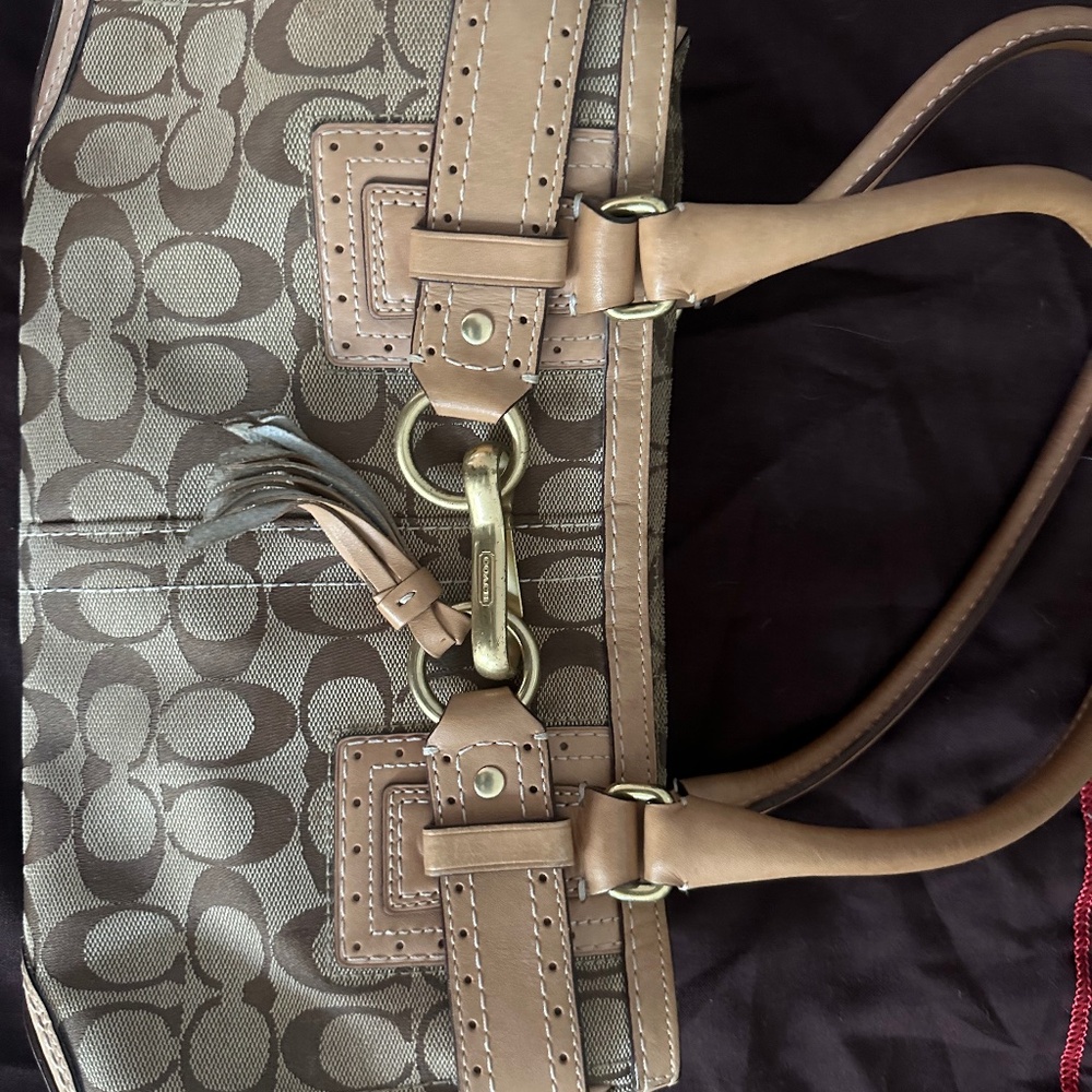 Coach Hampton Signature 10508 Canvas & Leather Satchel Shoulder PURSE BAG